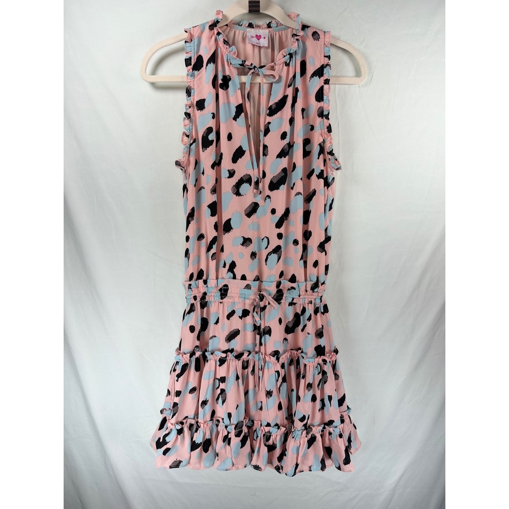 Buddy Love Pink Blue Abstract Animal Print Ruffle Tiered Mini Dress Medium